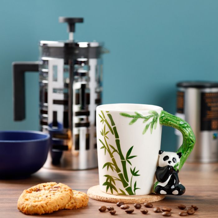 Panda with Bamboo Decal Ceramic Shaped Handle Mug