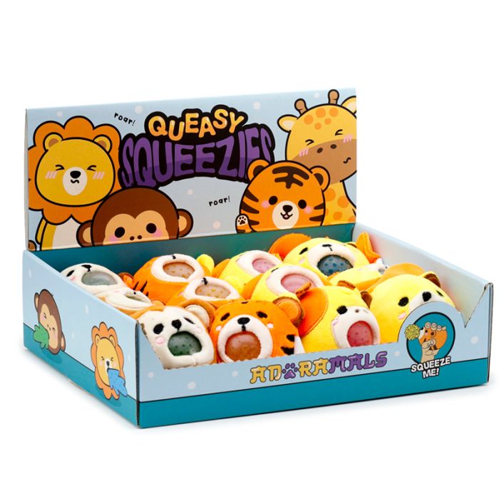 Queasy Squeezies Adoramals Jelly Plush Lion, Giraffe, Monkey, Tiger